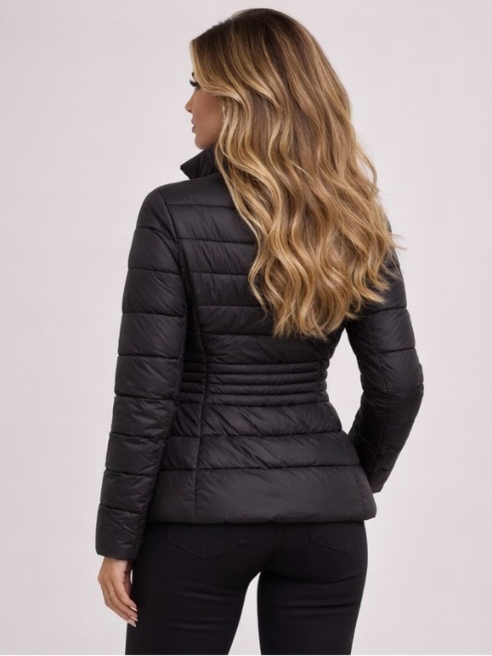 Michael Kors Packable Puffer Jacket Black Quilted Gold Hardware Size S Fitted - Picture 2 of 16